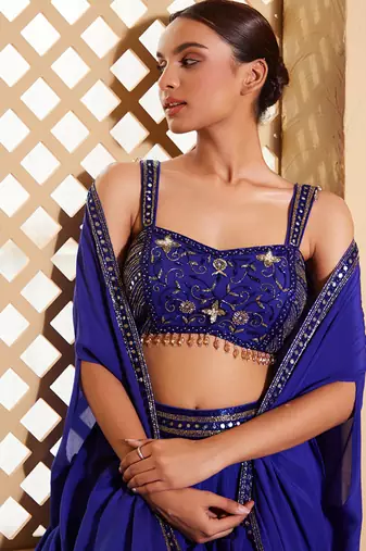 Blue embroidered crepe cape set