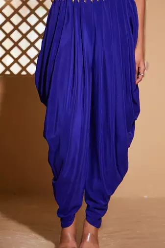 Blue embroidered crepe cape set