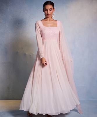 Pink embroidered georgette anarkali 1