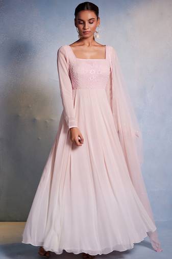 Pink embroidered georgette anarkali