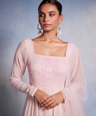 Pink embroidered georgette anarkali 2
