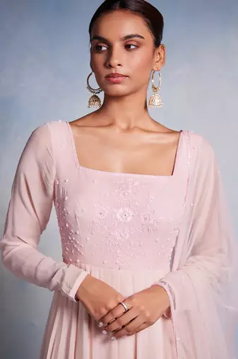 Pink embroidered georgette anarkali
