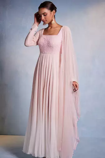 Pink embroidered georgette anarkali