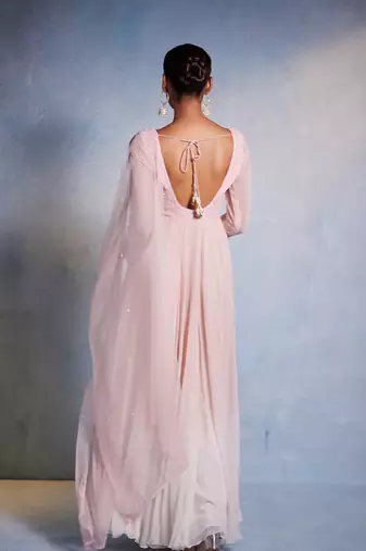 Pink embroidered georgette anarkali