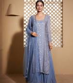 Blue embroidered georgette sharara set