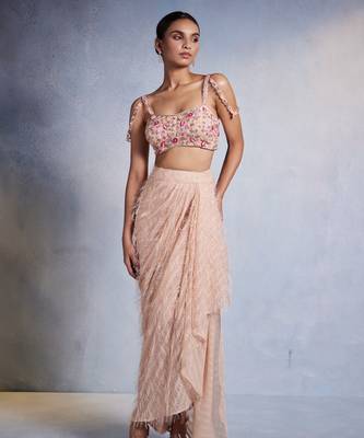 Pink embroidered net co ord set 1