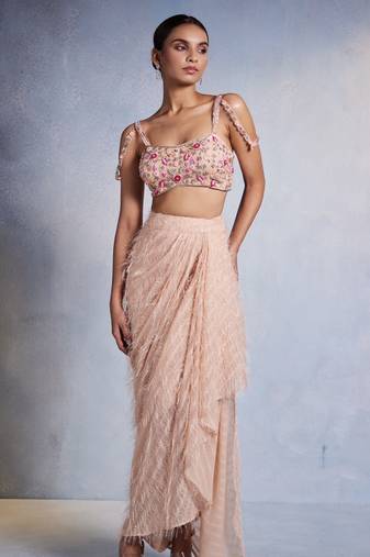 Pink embroidered net co ord set
