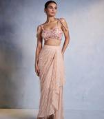 Pink embroidered net co ord set