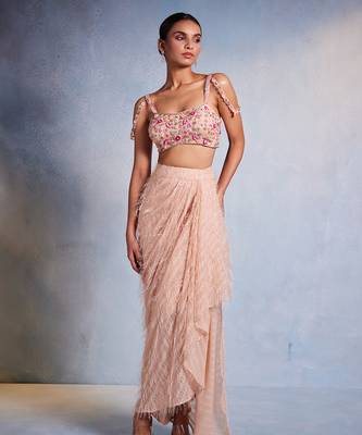 Pink embroidered net co ord set 2