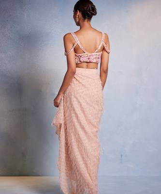 Pink embroidered net co ord set 3