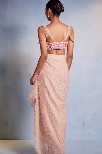 Pink embroidered net co ord set