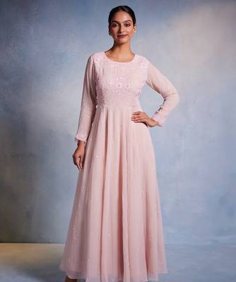 Pink embroidered organza anarkali 1