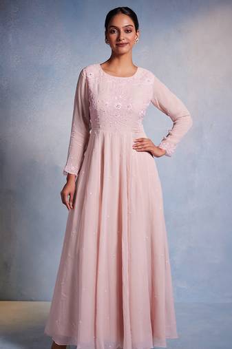 Pink embroidered organza anarkali