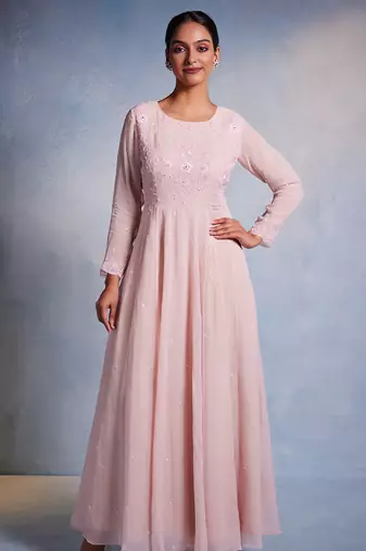 Pink embroidered organza anarkali
