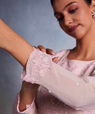 Pink embroidered organza anarkali 2