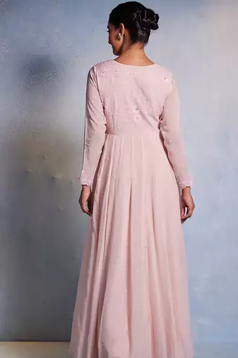 Pink embroidered organza anarkali