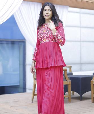 Pink embroidered georgette sharara 1