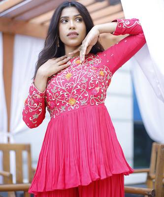 Pink embroidered georgette sharara 2