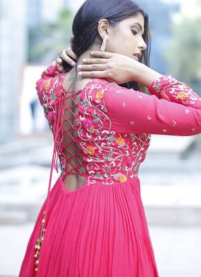 Pink embroidered georgette sharara 4