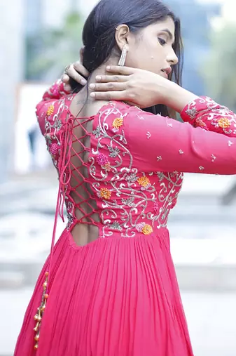 Pink embroidered georgette sharara