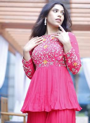 Pink embroidered georgette sharara 5