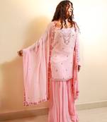 Pink embroidered georgette sharara set