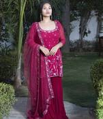 Maroon embroidered georgette sharara set