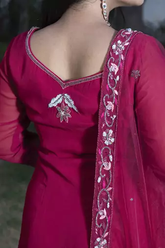 Maroon embroidered georgette sharara set