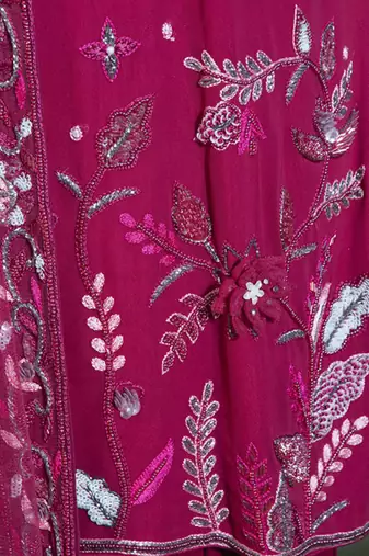 Maroon embroidered georgette sharara set