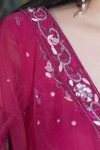 Maroon embroidered georgette sharara set