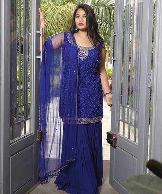 Blue embroidered net sharara set 2