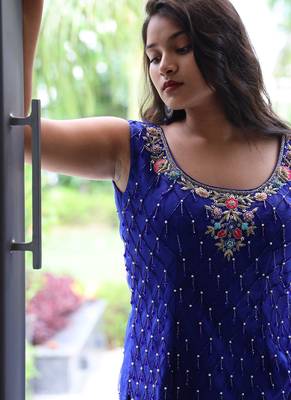 Blue embroidered net sharara set 4