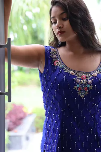 Blue embroidered net sharara set
