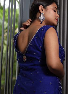Blue embroidered net sharara set 5