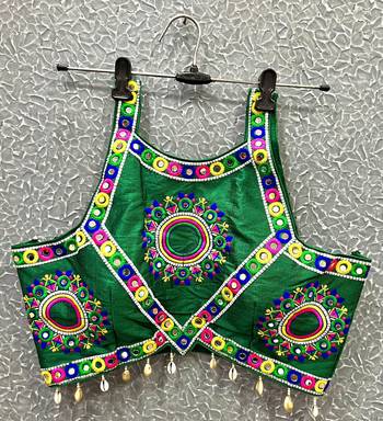 Green Mirror Work Navratri Blouse 1