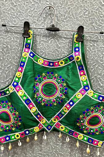 Green Mirror Work Navratri Blouse