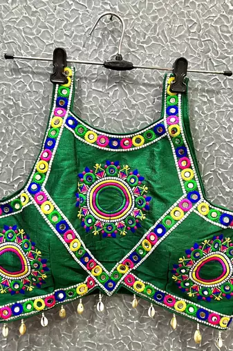 Green Mirror Work Navratri Blouse