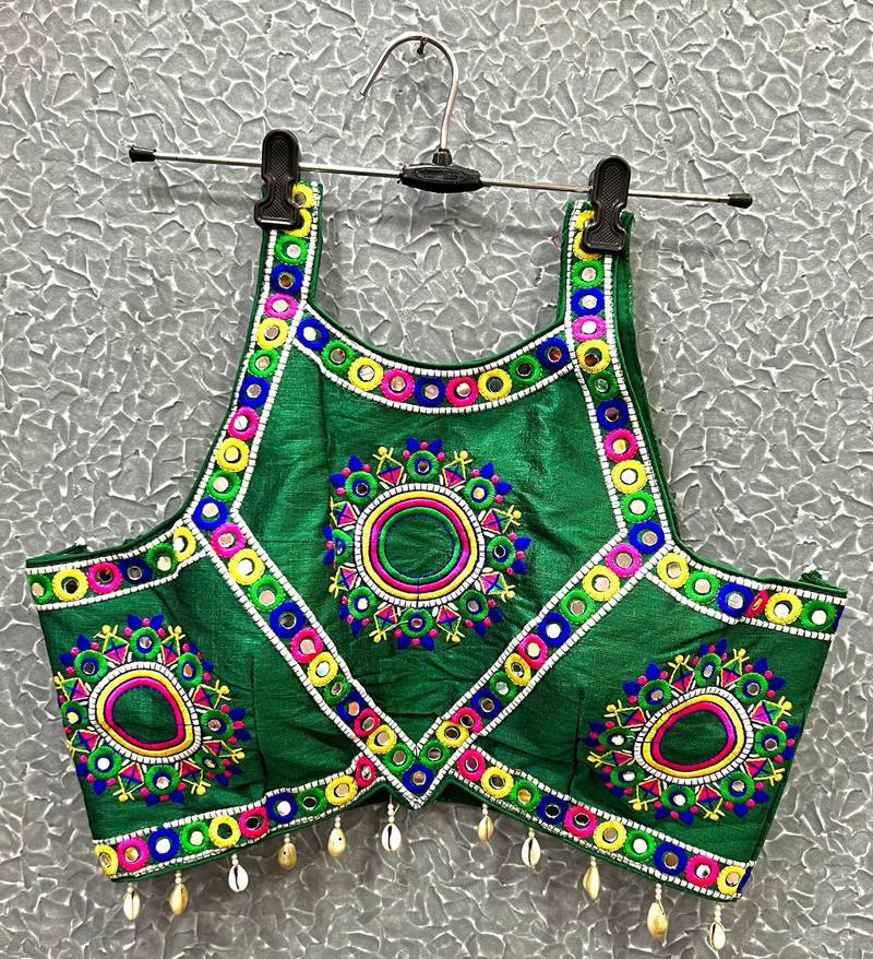 Green Mirror Work Navratri Blouse