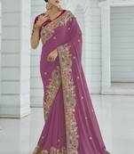 Dark gajri color cords and diamond georgette saree with designer blouse fabric