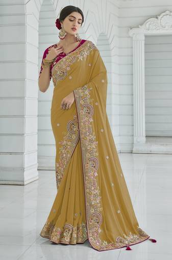 Yellow color cords and diamond georgette saree with designer blouse fabric