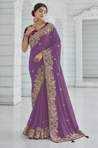 Purple color cords and diamond georgette saree with designer blouse fabric