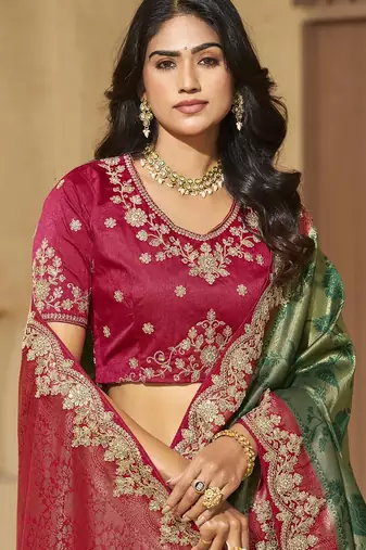 Green color sequence and cord work jecquard saree with designer blouse fabric