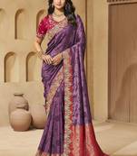 Purple color sequence and cord work jecquard saree with designer blouse fabric