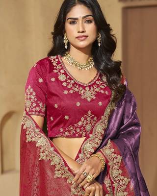 Purple color sequence and cord work jecquard saree with designer blouse fabric 2