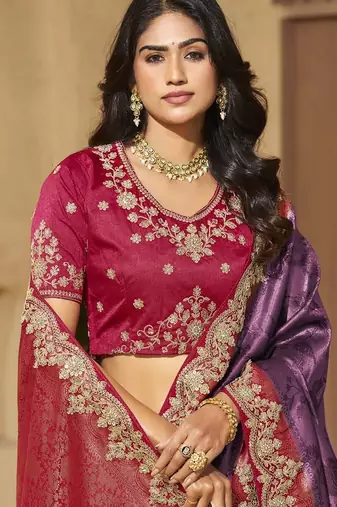 Purple color sequence and cord work jecquard saree with designer blouse fabric