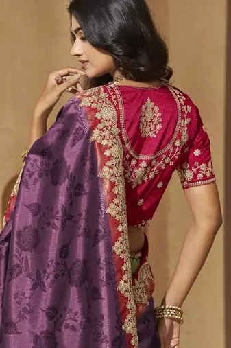 Purple color sequence and cord work jecquard saree with designer blouse fabric
