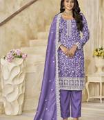 Lavender organza crush heavy thread embroidery with sequins work salwar kameez