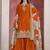 Orange chinon silk heavy thread embroidery, sequins work with printed dupatta top sharara with dupatta