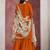 Orange chinon silk heavy thread embroidery, sequins work with printed dupatta top sharara with dupatta