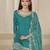 Teal roman silk heavy thread embroidery, sequins with mirror work salwar kameez